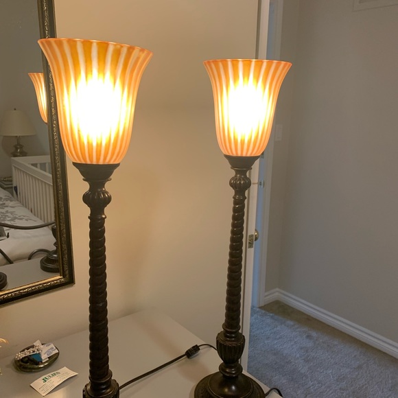 2  Murano Crystal table lamps with metal base .2 level lamp 27.5 inch length, - Picture 7 of 16
